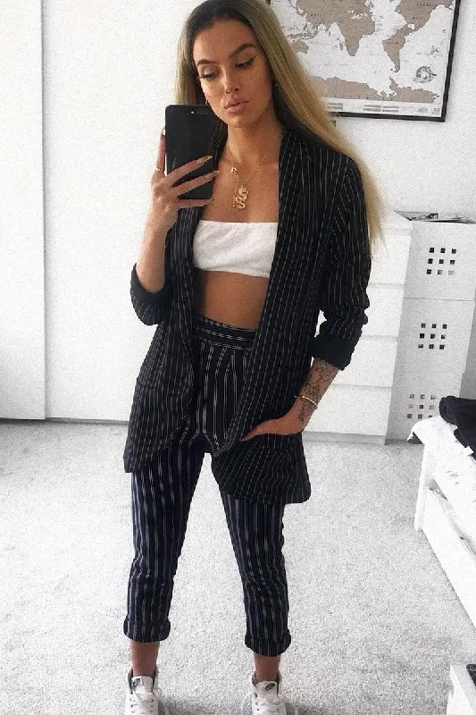 Black and White Striped Blazer - Wendi