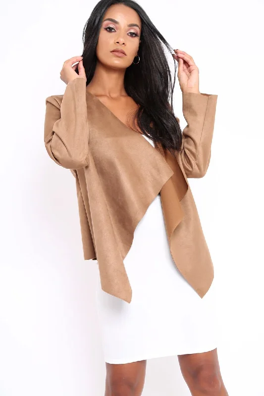 Camel Suedette Waterfall Jacket - Kallie