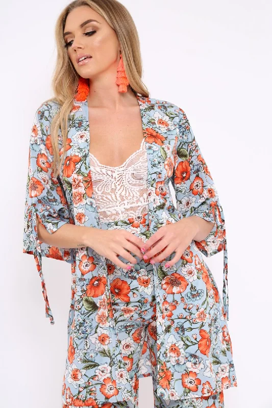 Blue Floral Kimono - Aija