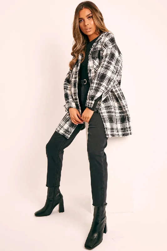 Black Check Faux Leather Panel Oversized Shirt - Breah