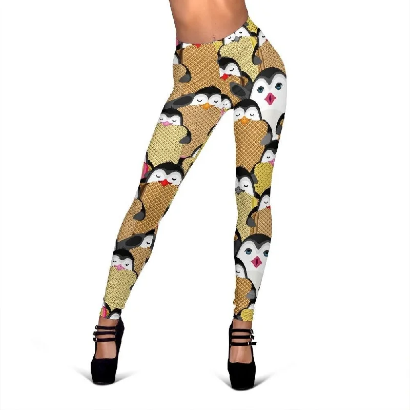 Penguin Waffle Pattern Print Women Leggings