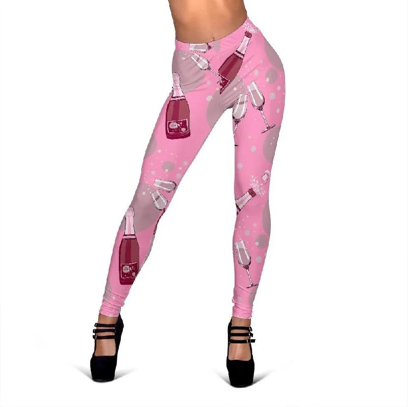 Pink Champagne Pattern Print Women Leggings