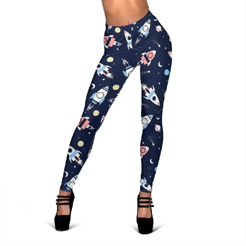 Planet Spaceship Pattern Print Women Leggings